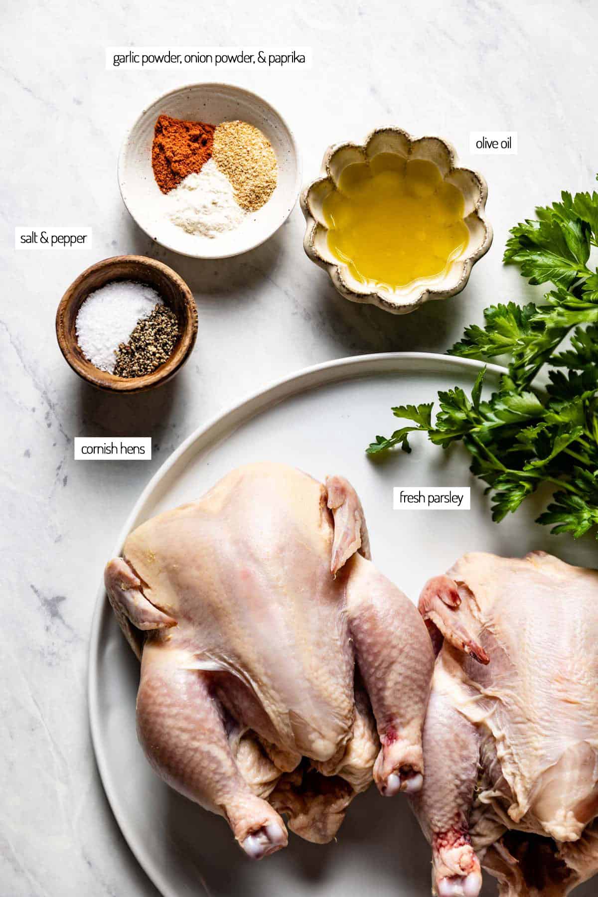 Ingredients for an air fried poultry dish from the top view.