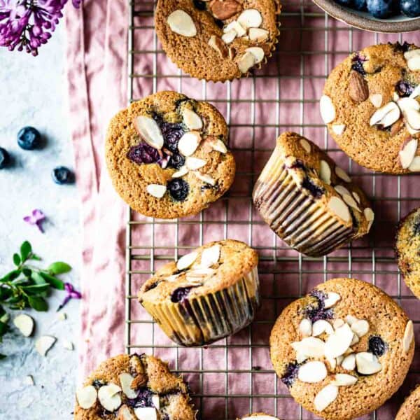 Almond Flour Blueberry Muffins on wire rack