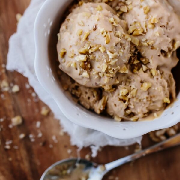 Four scoops of Biscoff Walnut Ice Cream in a bowl