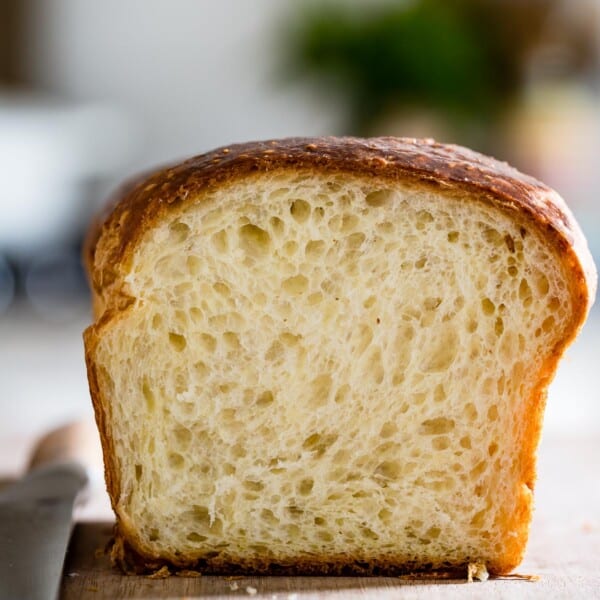 Brioche bread sliced from the front view