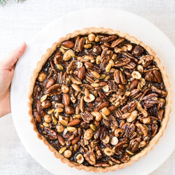 Freshly baked Caramel Nut Tart right out of the oven.
