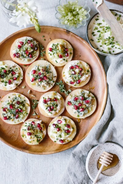 Cheesy Apple Bites with Walnuts, Celery, and Pomegranate Seeds
