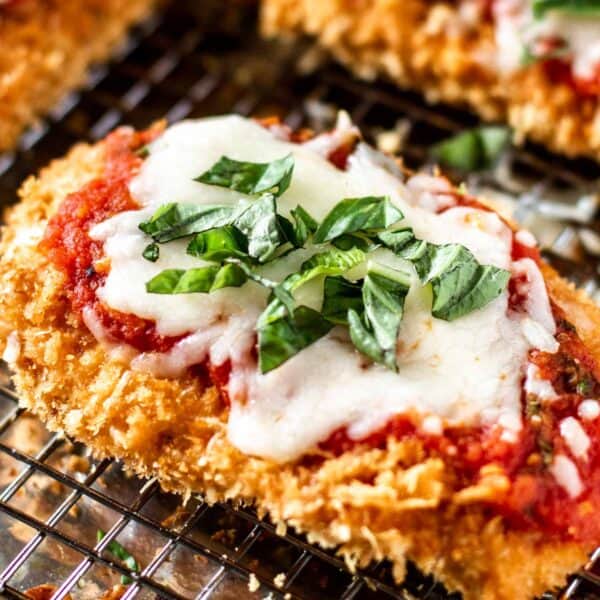 Baked Chicken Parmesan on a wire rack