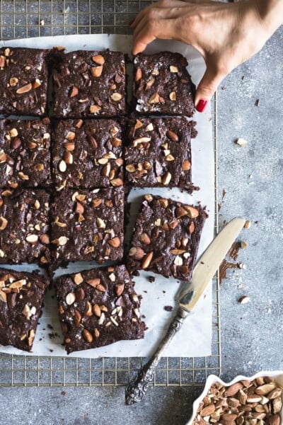 DARK CHOCOLATE AND ALMOND BUTTER BROWNIES WITH SEA SALT