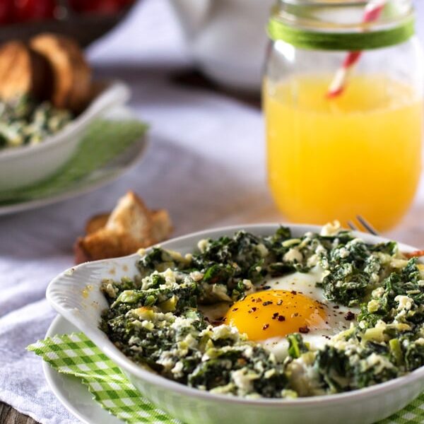 Baked Eggs with Kale and Leeks