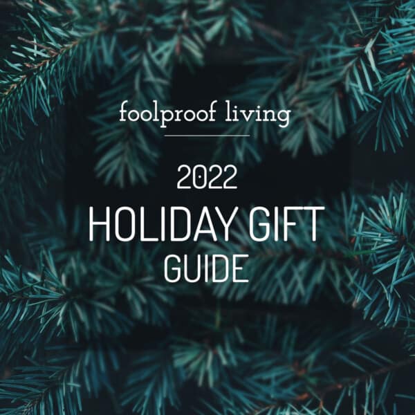 Foolproof Living Gift Guide image with a pine tree and text.