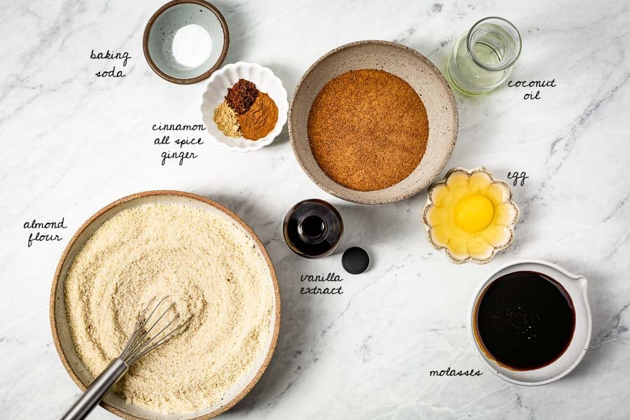 Ingredients for almond flour gingerbread cookies