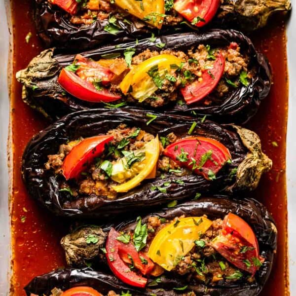 Karniyarik - Turkish stuffed eggplant right after it came out of the oven