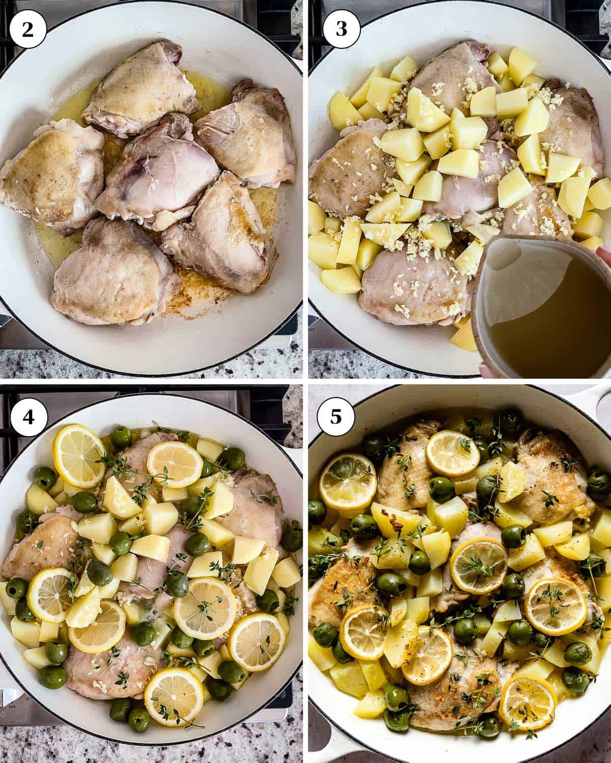 A collage of images showing how to make this healthy lemon chicken recipe.
