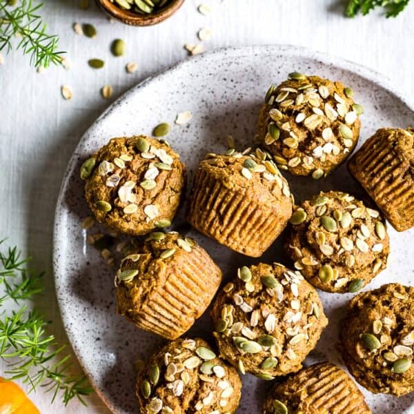 Pumpkin Oatmeal Muffins in a plate photographed from the top view