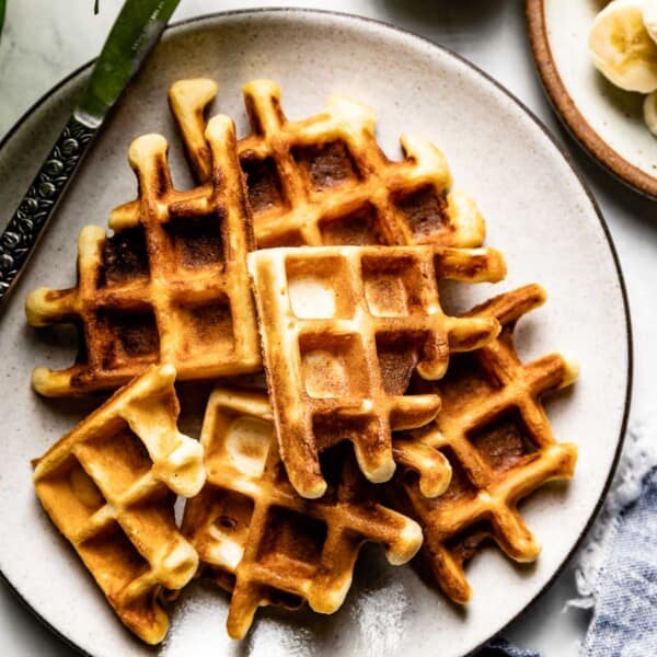 Yeasted Waffles on a plate from the top view